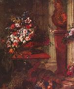Jorg Breu the Elder Vase mit Blumen und Bronzebuste Ludwigs XIV oil on canvas